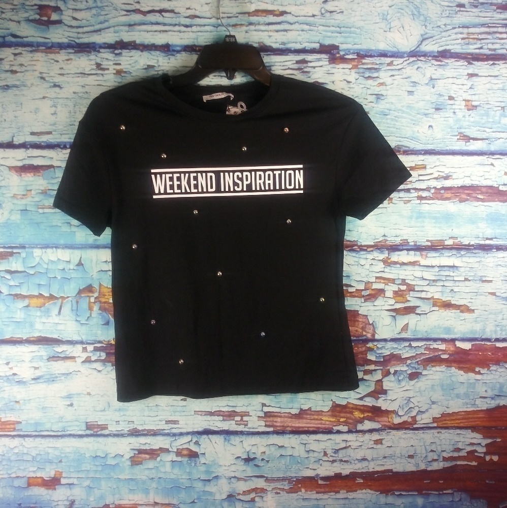 Zara weekend inspiration faux pearl blk  shirt